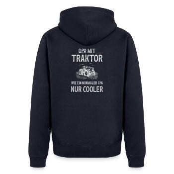 Bauer Opa Traktor Lustig Geschenk - Unisex Premium Bio Zip Hoodie - Navy - Hinten - Nico (187cm)