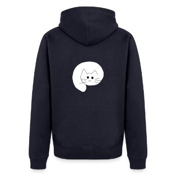 Katze weiss 1 - Unisex Premium Bio Zip Hoodie - Navy - Hinten - Nico (187cm)