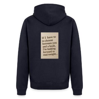 Die Wahl zwischen sich und einem Buch - Unisex Premium Bio Zip Hoodie - Navy - Hinten - Nico (187cm)