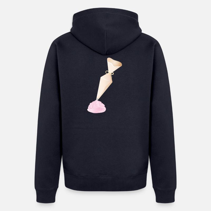 Douille crème avec garnitures roses - Veste à capuche bio Premium Unisexe - bleu marine