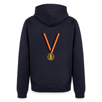 Medaille Platz 1 - Unisex Premium Bio Zip Hoodie - Navy - Hinten - Nico (187cm)