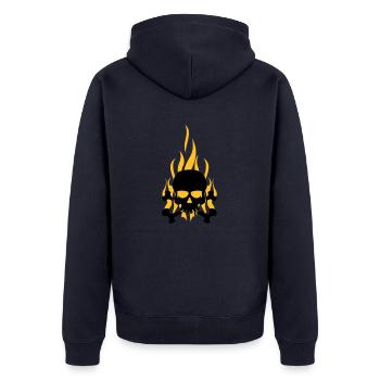 skull_flames - Unisex Premium Bio Zip Hoodie - Navy - Hinten - Nico (187cm)