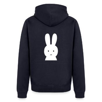 Hare - Unisex Premium Organic Zip Hoodie - navy - Back - Nico (187cm)