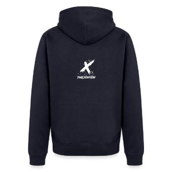 TheStationX en logo blanc - Veste à capuche bio Premium Unisexe - bleu marine - Dos - Nico (187cm)