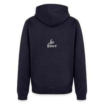 limited edition white text - Unisex Premium Bio Zip Hoodie - Navy - Hinten - Nico (187cm)