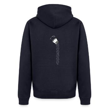 Fallendes Salz Design - Unisex Premium Bio Zip Hoodie - Navy - Hinten - Nico (187cm)