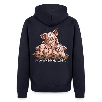 Schweinehaufen Schweine Matsch Bauernhof Humor - Unisex Premium Bio Zip Hoodie - Navy - Hinten - Nico (187cm)