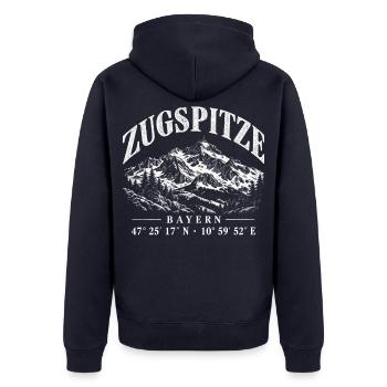 Zugspitze Alpen Wandern Bayern Berge Geschenk - Unisex Premium Bio Zip Hoodie - Navy - Hinten - Nico (187cm)