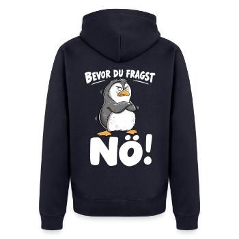 Bevor Du Fragst Nö Pinguin Sarkasmus Spruch - Unisex Premium Bio Zip Hoodie - Navy - Hinten - Nico (187cm)