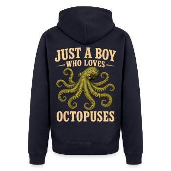 Just A Boy Who Loves Octopuses - Unisex Premium Bio Zip Hoodie - Navy - Hinten - Nico (187cm)