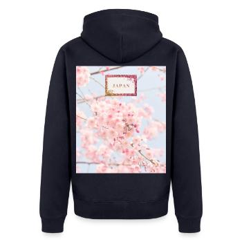 Japanische Sakura - Unisex Premium Bio Zip Hoodie - Navy - Hinten - Nico (187cm)