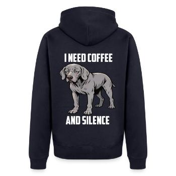 I Need Coffee and Silence Weimaraner Silbergeist - Unisex Premium Bio Zip Hoodie - Navy - Hinten - Nico (187cm)