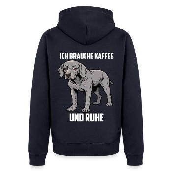 Ich Brauche Kaffee und Ruhe Weimaraner Silbergeist - Unisex Premium Bio Zip Hoodie - Navy - Hinten - Nico (187cm)
