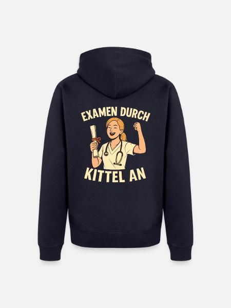 Examen bestanden – Kittel an - Unisex Premium Bio Zip Hoodie - Navy
