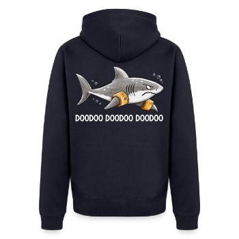 Doo Doo Hai Schwimmflügel Meer Humor - Unisex Premium Bio Zip Hoodie - Navy - Hinten - Nico (187cm)