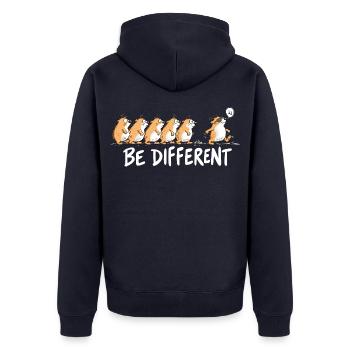 Lemminge Be Different Individualität Statement Hum - Unisex Premium Bio Zip Hoodie - Navy - Hinten - Nico (187cm)