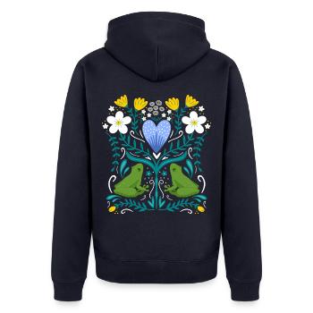 Frösche und blumen - Unisex Premium Bio Zip Hoodie - Navy - Hinten - Nico (187cm)