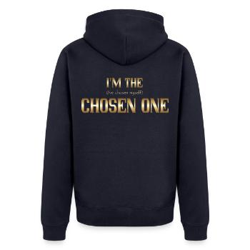 The chosen one - Unisex Premium Bio Zip Hoodie - Navy - Hinten - Nico (187cm)