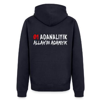 Adanaliyik Allah´in Adamiyik - Unisex Premium Bio Zip Hoodie - Navy - Hinten - Nico (187cm)