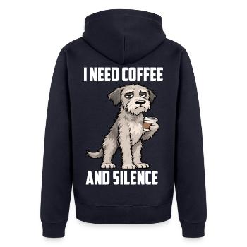 I Need Coffee and Silence Irischer Wolfshund  - Unisex Premium Bio Zip Hoodie - Navy - Hinten - Nico (187cm)