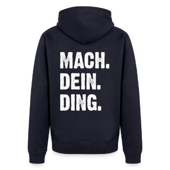 Mach Dein Ding - Unisex Premium Bio Zip Hoodie - Navy - Hinten - Nico (187cm)