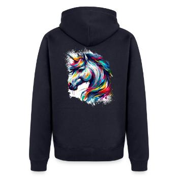 bunte Einhorn Kunst - Unisex Premium Bio Zip Hoodie - Navy - Hinten - Nico (187cm)