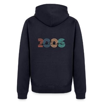 2006 vintage rétro - Veste à capuche bio Premium Unisexe - bleu marine - Dos - Nico (187cm)