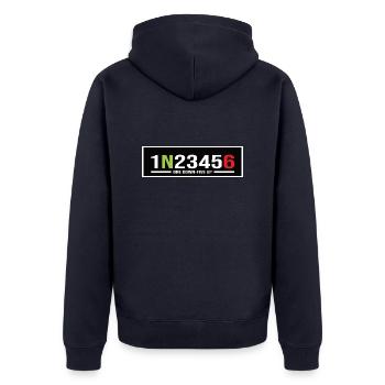 Motorcycle Gears 1N23456 One Down-Five Up - Unisex Premium Organic Zip Hoodie - navy - Back - Nico (187cm)