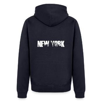 New York USA City Skyline Manhattan Queens - Veste à capuche bio Premium Unisexe - bleu marine - Dos - Nico (187cm)