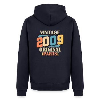 Monat 2009. 2009 Geburtstagsgeschenk. 15 Jahre Birt - Unisex Premium Bio Zip Hoodie - Navy - Hinten - Nico (187cm)