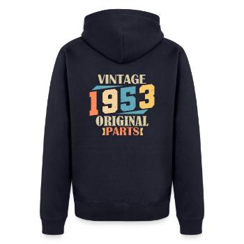 Monat 1953. 1953 Geburtstagsgeschenk. 71 Jahre alt Birt - Unisex Premium Bio Zip Hoodie - Navy - Hinten - Nico (187cm)