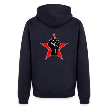 Raised Fist Logo 2 - Unisex Premium Bio Zip Hoodie - Navy - Hinten - Nico (187cm)