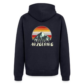 Arzgebirg Erzgebirge Berge Wandern Natur Geschenk - Unisex Premium Bio Zip Hoodie - Navy - Hinten - Nico (187cm)