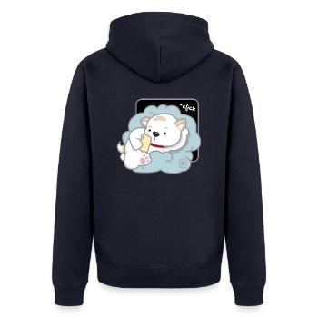 Hund koreanisch - japanischer Stil 03 - Unisex Premium Bio Zip Hoodie - Navy - Hinten - Nico (187cm)