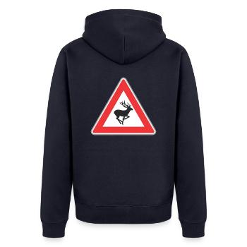 Signalisation routière cerfs - Veste à capuche bio Premium Unisexe - bleu marine - Dos - Nico (187cm)
