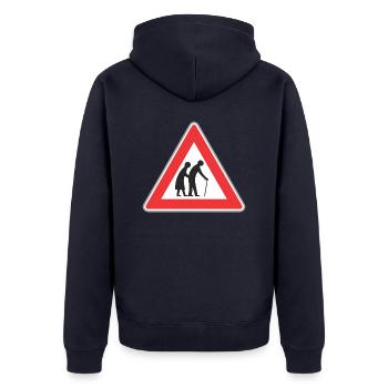 Verkehrsschild Alte Menschen rot - Unisex Premium Bio Zip Hoodie - Navy - Hinten - Nico (187cm)
