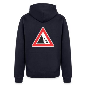Panneau routier chute de pierre - Veste à capuche bio Premium Unisexe - bleu marine - Dos - Nico (187cm)