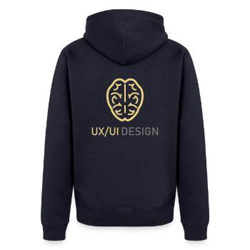 UX UI Design Logo Gehirn Denken Programmieren - Unisex Premium Bio Zip Hoodie - Navy - Hinten - Nico (187cm)