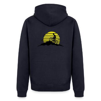 Sport - Radfahrer Berge und Sonne - Unisex Premium Bio Zip Hoodie - Navy - Hinten - Nico (187cm)