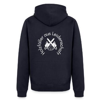 Holzfäller aus Leidenschaft - Unisex Premium Bio Zip Hoodie - Navy - Hinten - Nico (187cm)