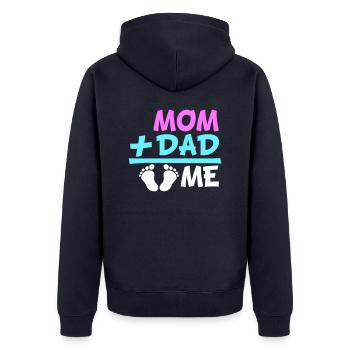 Mom Plus Dad Me Schwanger Bauch Schwangerschaft - Unisex Premium Bio Zip Hoodie - Navy - Hinten - Nico (187cm)