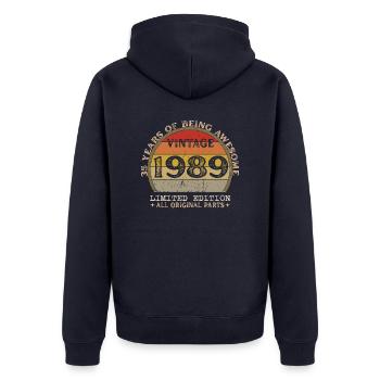 Jahrgang 1989 - Jahrgang 1989 Retro Geburtstag - Unisex Premium Bio Zip Hoodie - Navy - Hinten - Nico (187cm)