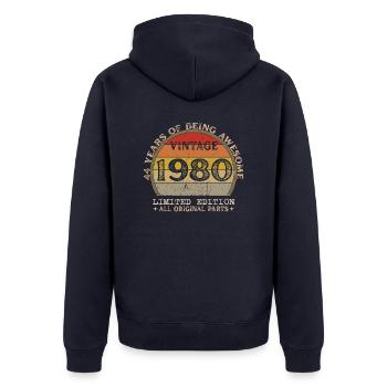 Né en 1980 - Vintage 1980 Anniversaire Rétro - Veste à capuche bio Premium Unisexe - bleu marine - Dos - Nico (187cm)