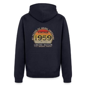 Jahrgang 1959 - Jahrgang 1959 Retro Geburtstag - Unisex Premium Bio Zip Hoodie - Navy - Hinten - Nico (187cm)