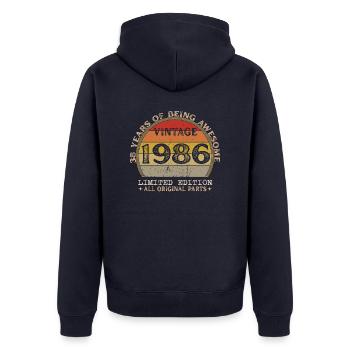 Jahrgang 1986 - Jahrgang 1986 Retro Geburtstag - Unisex Premium Bio Zip Hoodie - Navy - Hinten - Nico (187cm)