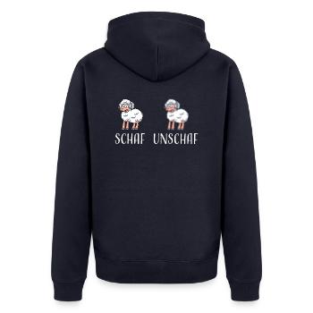 Schaf Unschaf lustiges cooles Geschenk - Unisex Premium Bio Zip Hoodie - Navy - Hinten - Nico (187cm)