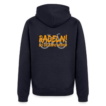 Fahrrad Spruch Geschenkidee Radsport - Unisex Premium Bio Zip Hoodie - Navy - Hinten - Nico (187cm)