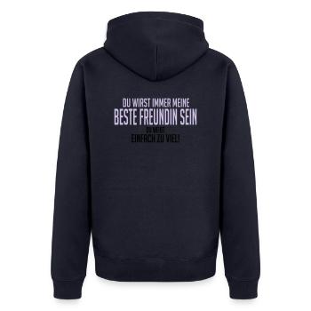 Beste Freundin, du weißt einfach zu viel - Unisex Premium Bio Zip Hoodie - Navy - Hinten - Nico (187cm)