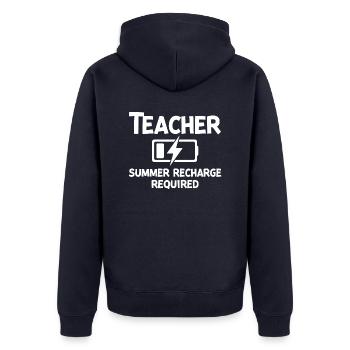 Lehrer-Sommer-Aufladung erforderlich - Unisex Premium Bio Zip Hoodie - Navy - Hinten - Nico (187cm)