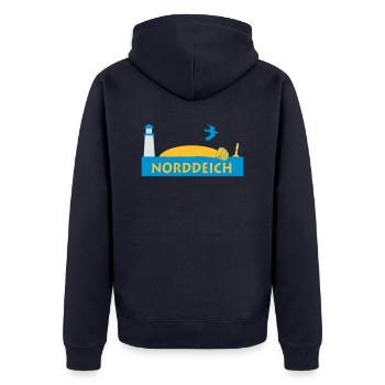 norddeich - Unisex Premium Bio Zip Hoodie - Navy - Hinten - Nico (187cm)